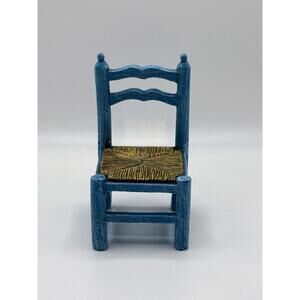 1:12 Dollhouse Mini Chair Blue Rustic Resin Woven Seat Style